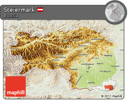 Physical Map of Steiermark, lighten