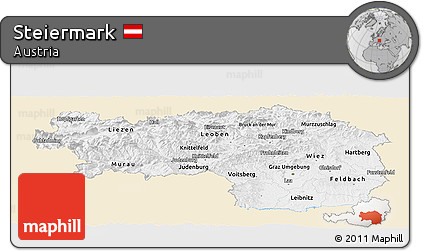 Classic Style Panoramic Map of Steiermark, single color outside