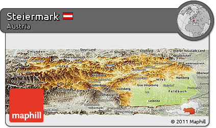 Physical Panoramic Map of Steiermark, semi-desaturated