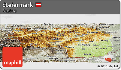 Physical Panoramic Map of Steiermark, semi-desaturated