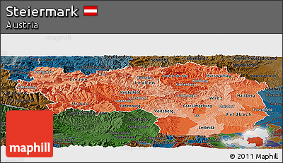 Political Shades Panoramic Map of Steiermark, darken