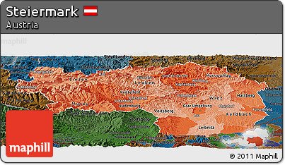 Political Shades Panoramic Map of Steiermark, darken