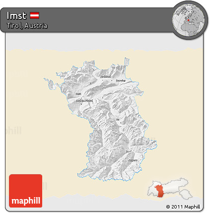 Classic Style 3D Map of Imst, single color outside