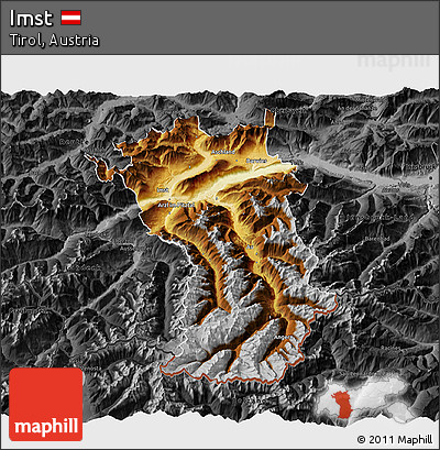 Physical 3D Map of Imst, darken, desaturated