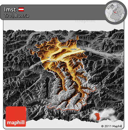Physical 3D Map of Imst, darken, desaturated