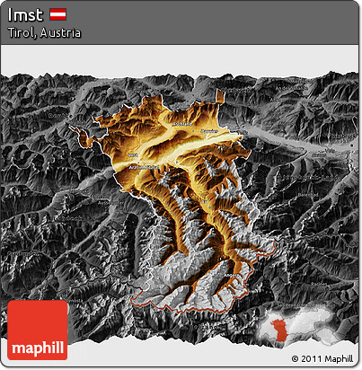 Physical 3D Map of Imst, darken, desaturated