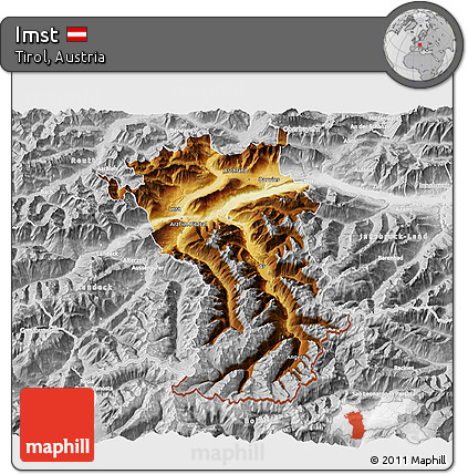 Physical 3D Map of Imst, lighten, desaturated