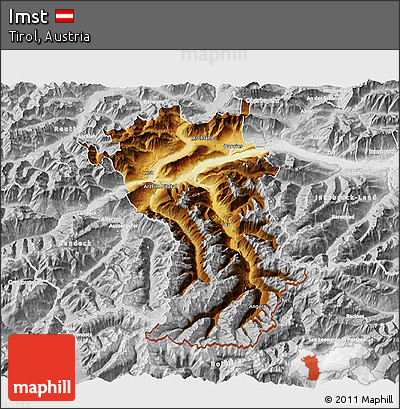 Physical 3D Map of Imst, lighten, desaturated