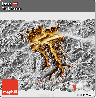 Physical 3D Map of Imst, lighten, desaturated