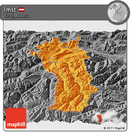Political 3D Map of Imst, desaturated