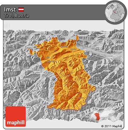 Political 3D Map of Imst, lighten, desaturated