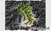 Satellite 3D Map of Imst, darken, desaturated