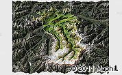 Satellite 3D Map of Imst, darken, semi-desaturated