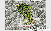 Satellite 3D Map of Imst, lighten, semi-desaturated