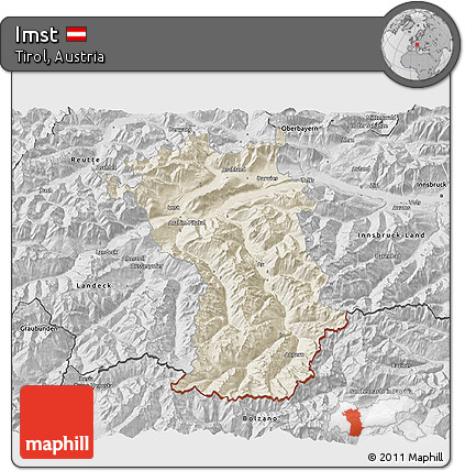 Shaded Relief 3D Map of Imst, desaturated