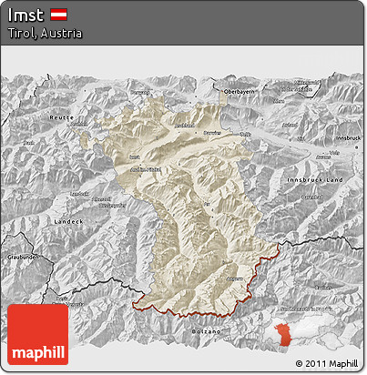Shaded Relief 3D Map of Imst, desaturated