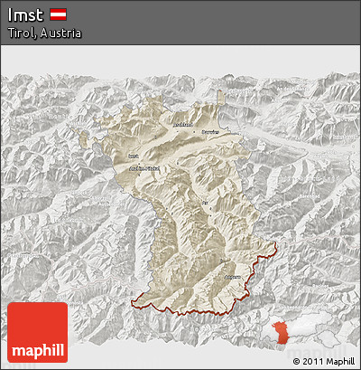 Shaded Relief 3D Map of Imst, lighten, semi-desaturated