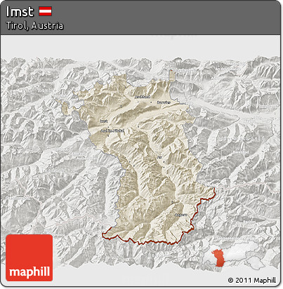 Shaded Relief 3D Map of Imst, lighten, semi-desaturated
