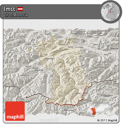 Shaded Relief 3D Map of Imst, semi-desaturated
