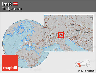Gray Location Map of Imst, within the entire country, hill shading