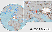 Gray Location Map of Imst, highlighted country, highlighted parent region, hill shading