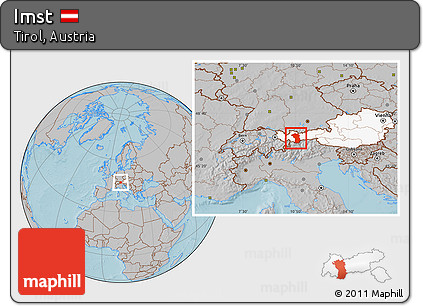 Gray Location Map of Imst, highlighted country, hill shading