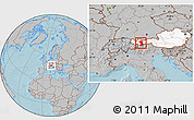 Gray Location Map of Imst, highlighted country, hill shading