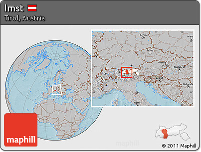 Gray Location Map of Imst, highlighted parent region, within the entire country, hill shading