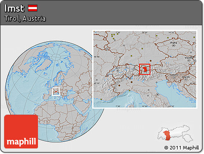 Gray Location Map of Imst, hill shading