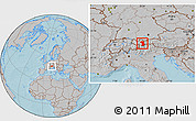 Gray Location Map of Imst, hill shading