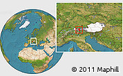 Satellite Location Map of Imst, highlighted country, highlighted parent region, within the entire country
