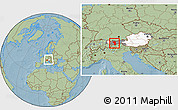 Savanna Style Location Map of Imst, highlighted country, highlighted parent region, within the entire country, hill shading