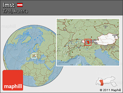 Savanna Style Location Map of Imst, highlighted country, highlighted parent region, hill shading