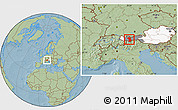 Savanna Style Location Map of Imst, highlighted country, highlighted parent region, hill shading