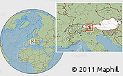 Savanna Style Location Map of Imst, highlighted country, hill shading