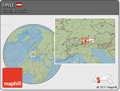 Savanna Style Location Map of Imst, highlighted parent region, hill shading