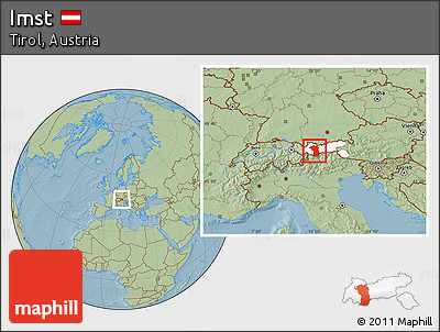 Savanna Style Location Map of Imst, highlighted parent region, hill shading
