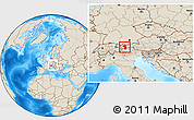 Shaded Relief Location Map of Imst, within the entire country