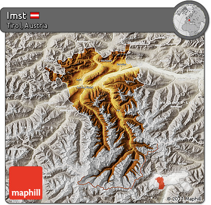 Physical Map of Imst, lighten, semi-desaturated