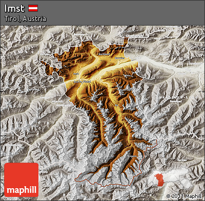 Physical Map of Imst, lighten, semi-desaturated
