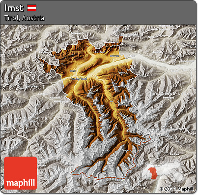 Physical Map of Imst, lighten, semi-desaturated