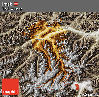 Physical Map of Imst, semi-desaturated