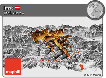 Physical Panoramic Map of Imst, lighten, desaturated