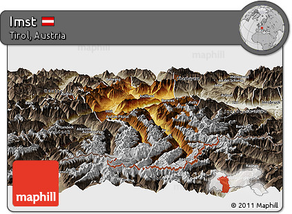 Physical Panoramic Map of Imst, semi-desaturated