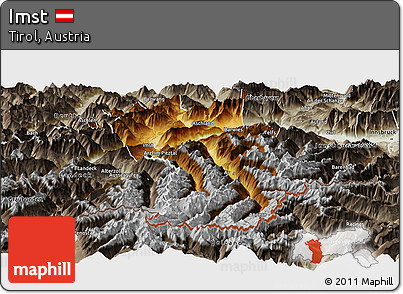 Physical Panoramic Map of Imst, semi-desaturated