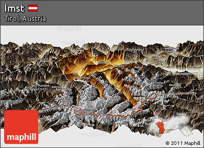 Physical Panoramic Map of Imst, semi-desaturated