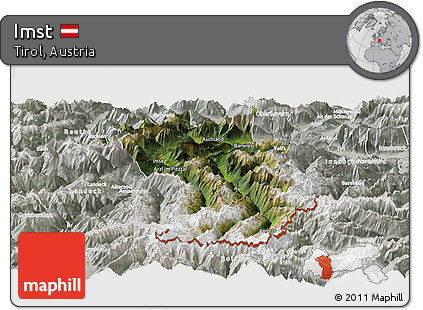 Satellite Panoramic Map of Imst, lighten, semi-desaturated