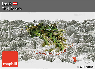 Satellite Panoramic Map of Imst, lighten, semi-desaturated