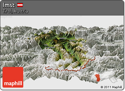 Satellite Panoramic Map of Imst, lighten, semi-desaturated