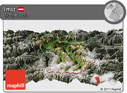 Satellite Panoramic Map of Imst, semi-desaturated